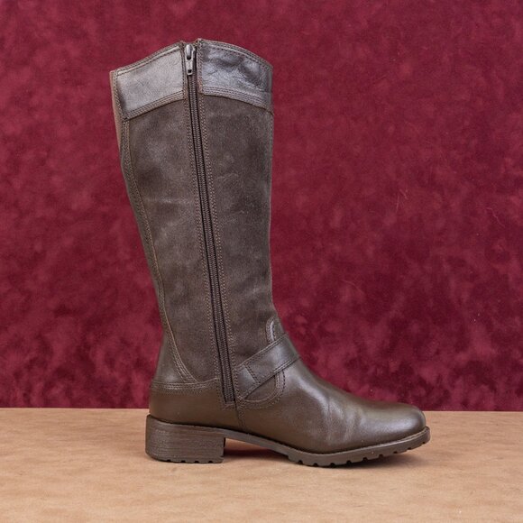 Timberland Women Earthkeepers Bethel Brown leather Buckle Moto  Knee Boots sz 7 - Picture 10 of 10